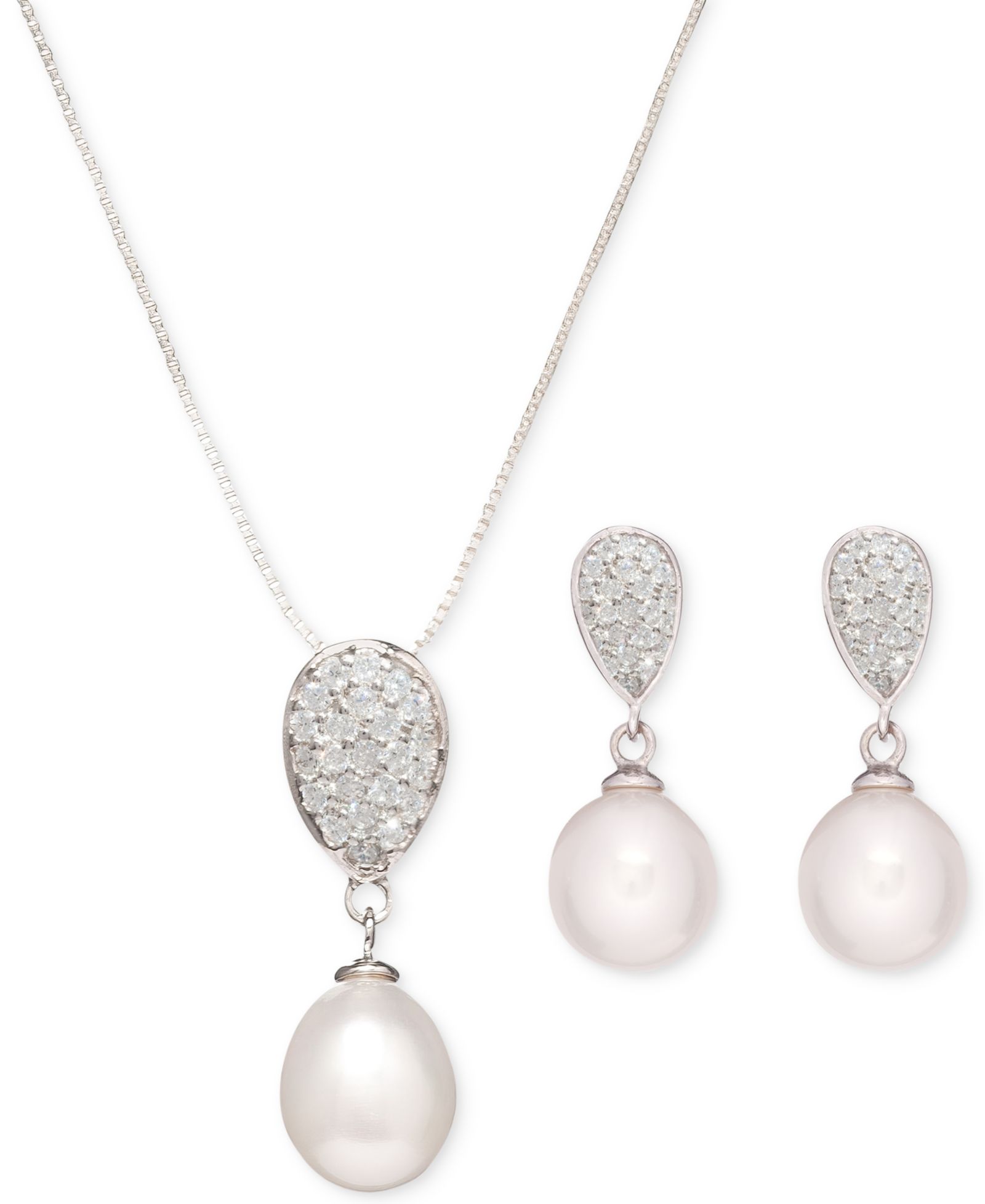 Комплект из ожерелье и серег с жемчугом Baroque Cultured Freshwater Pearl (8x8-1/2mm) & Cubic Zirconia на стерлинговом серебре