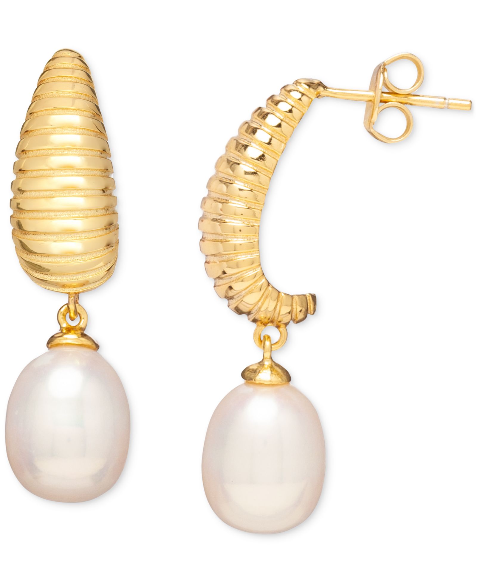 Серьги-кольца Baroque Cultured Freshwater Pearl 8x10mm в позолоченном серебре 18k Gold-Plated
