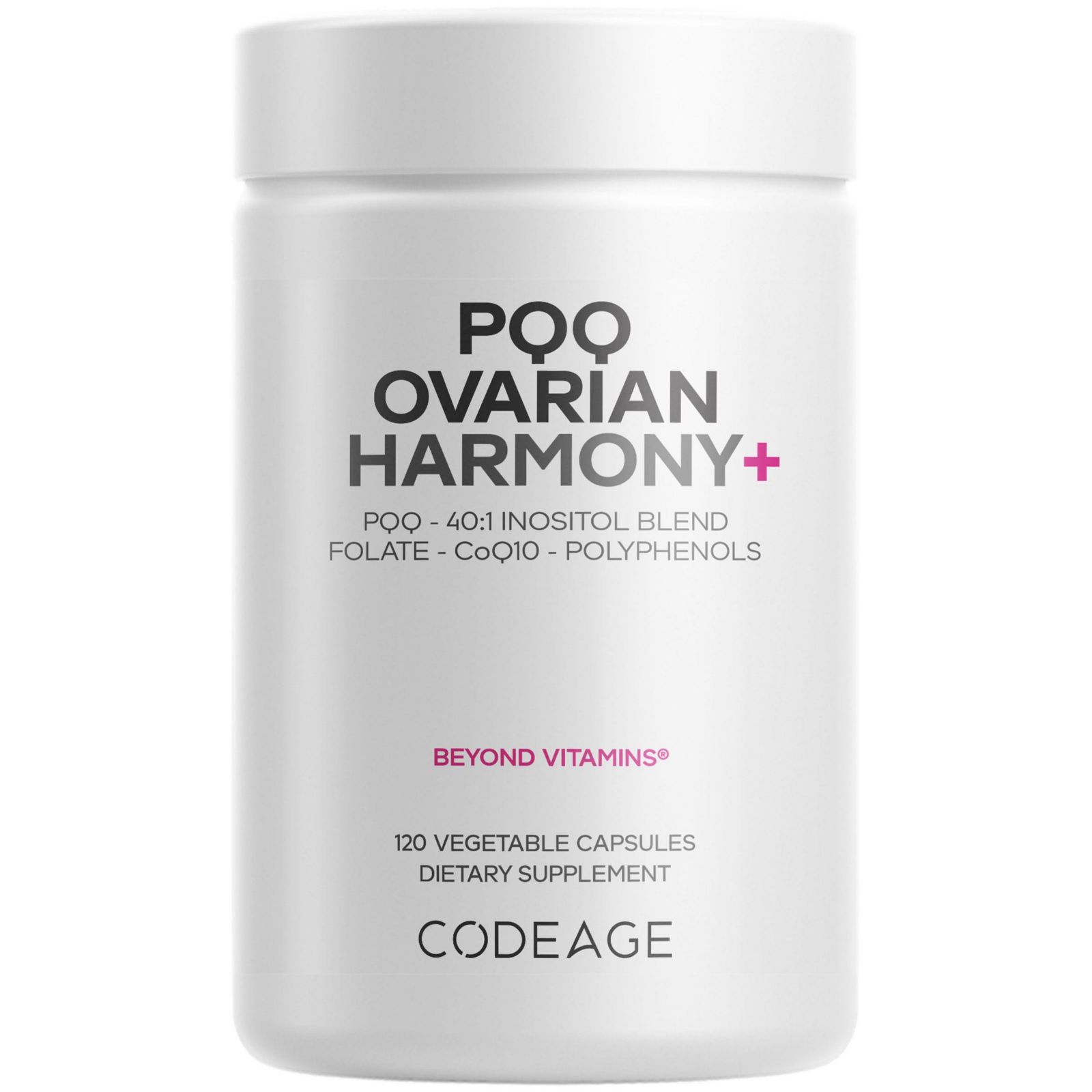Биологически активная добавка Codeage PQQ Ovarian Harmony - Myo-Inositol, D-Chiro-Inositol, Folate, CoQ10 Phytosome и Pyrroloquinoline Quinone, 120 Capsules