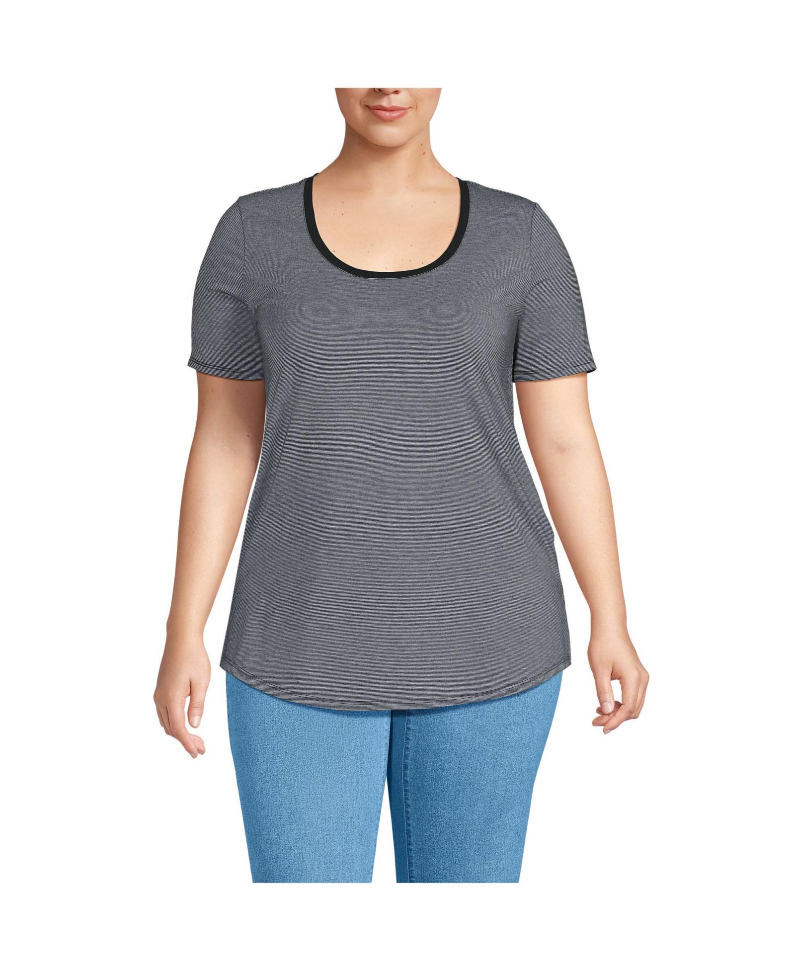 Lands' End Plus Size Short Sleeve Power Performance Scoop Neck Curved Hem Tunic Tee