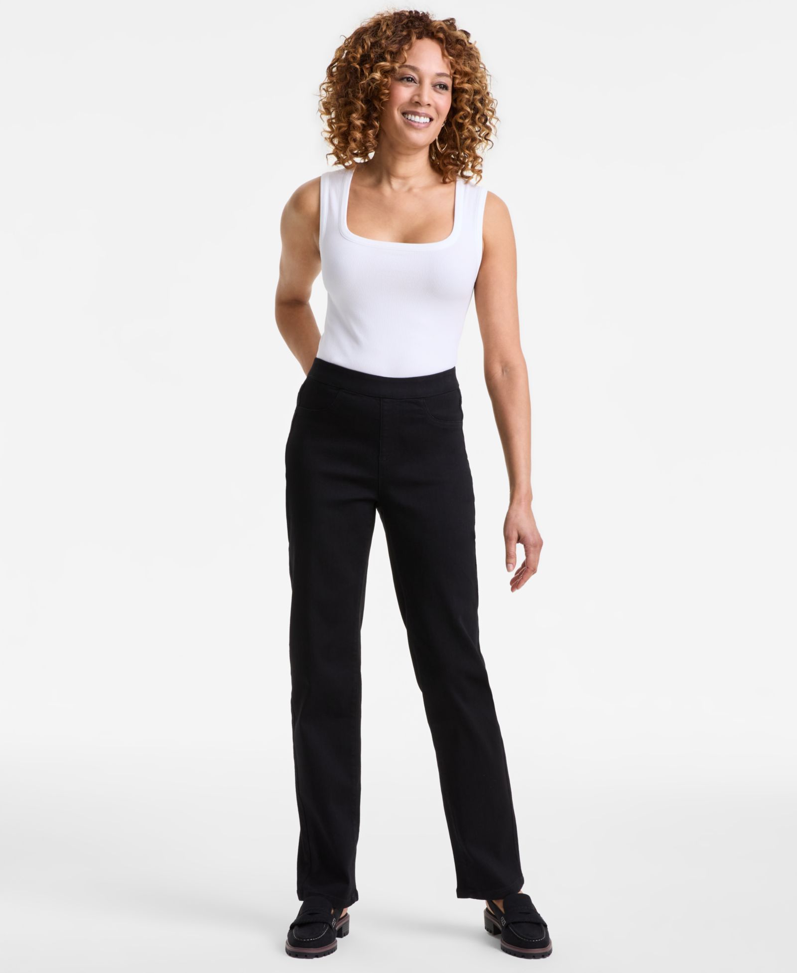 Style & Co Petite Mid-Rise Pull-On Straight-Leg Jeans, Exclusively at Macy's