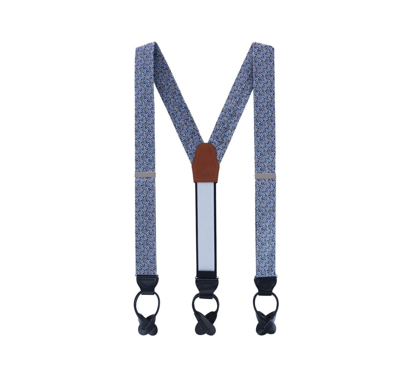 TRAFALGAR Men's Benito's Blue Basket Weave Pattern Silk Button End Suspenders