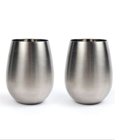 RSVP International Stemless Stainless Steel Wine Glasses, Set of 2
