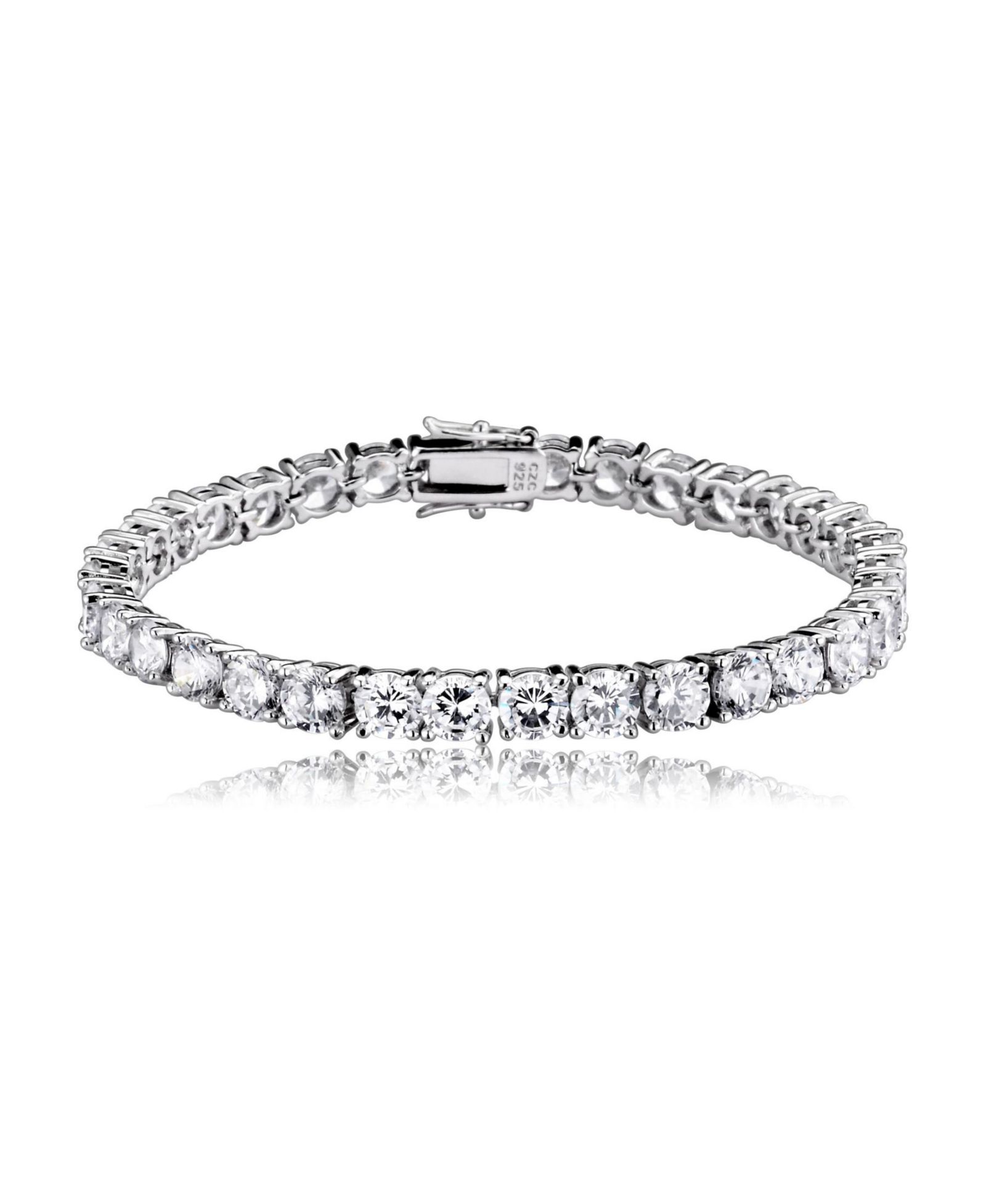 Genevive Modern Sterling Silver 5MM CZ Round Prong Set Tennis Bracelet