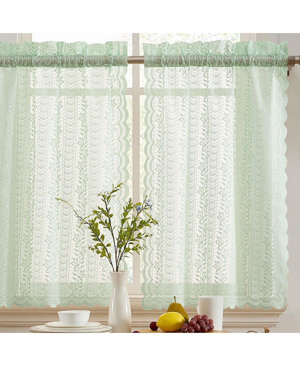 Короткие занавески HLC.me Sophia Floral Lace Semi Sheer Voile, Seafoam Green, набор из 2 шт, 28 x 24 Inch