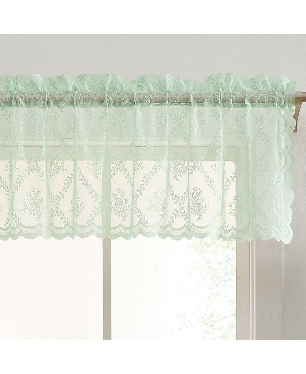 HLC.ME Isabella Floral Rod Pocket Lace Semi Sheer Short Valance for Small Windows, Kitchen & Bathroom