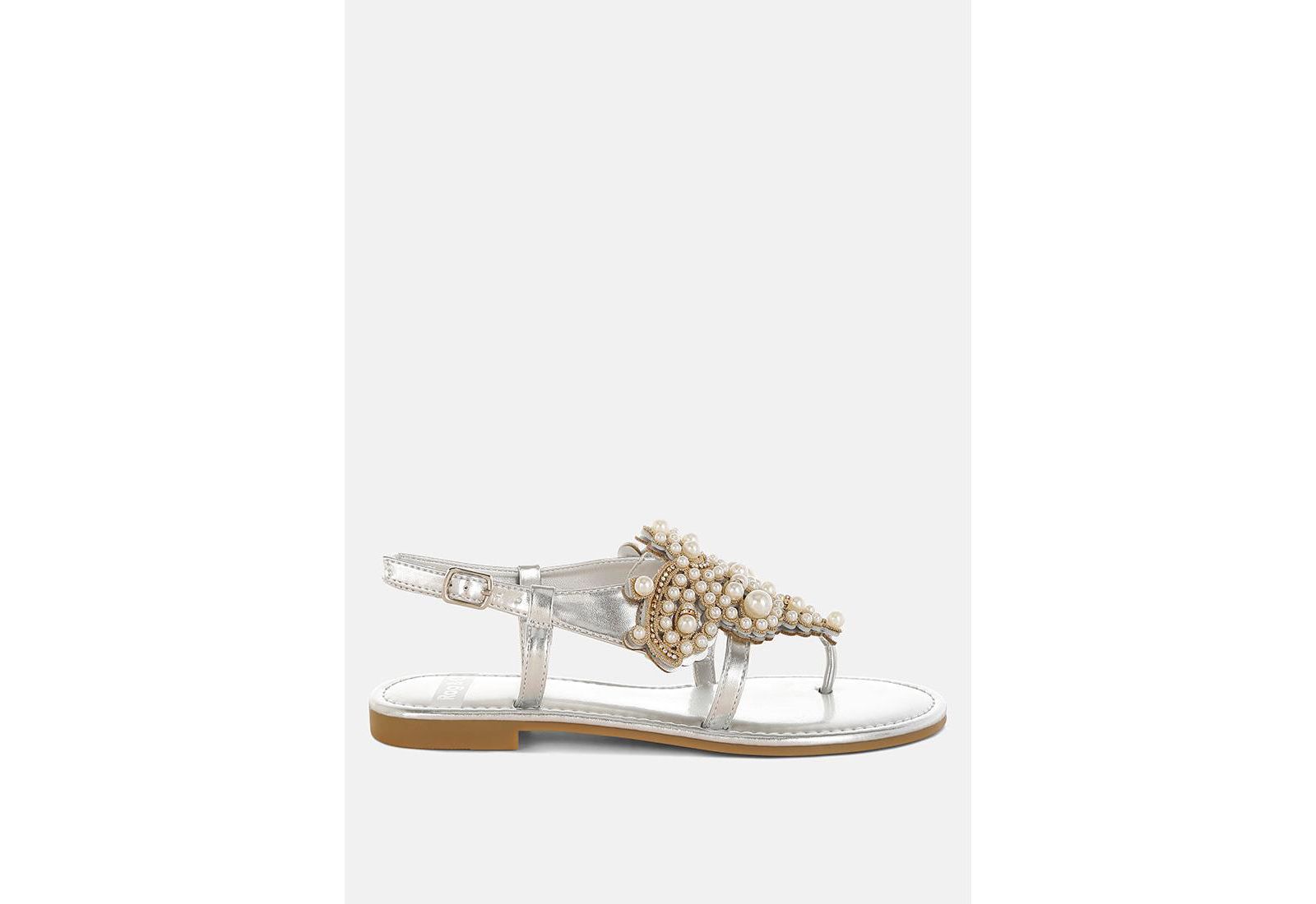 Rag and Co Womens Opazie Metallic Pearl Embellished Flats