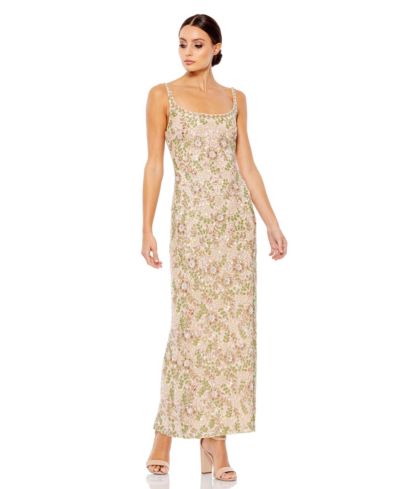 Mac Duggal Женское Sleeveless Hand Beaded Floral Midi Платье
