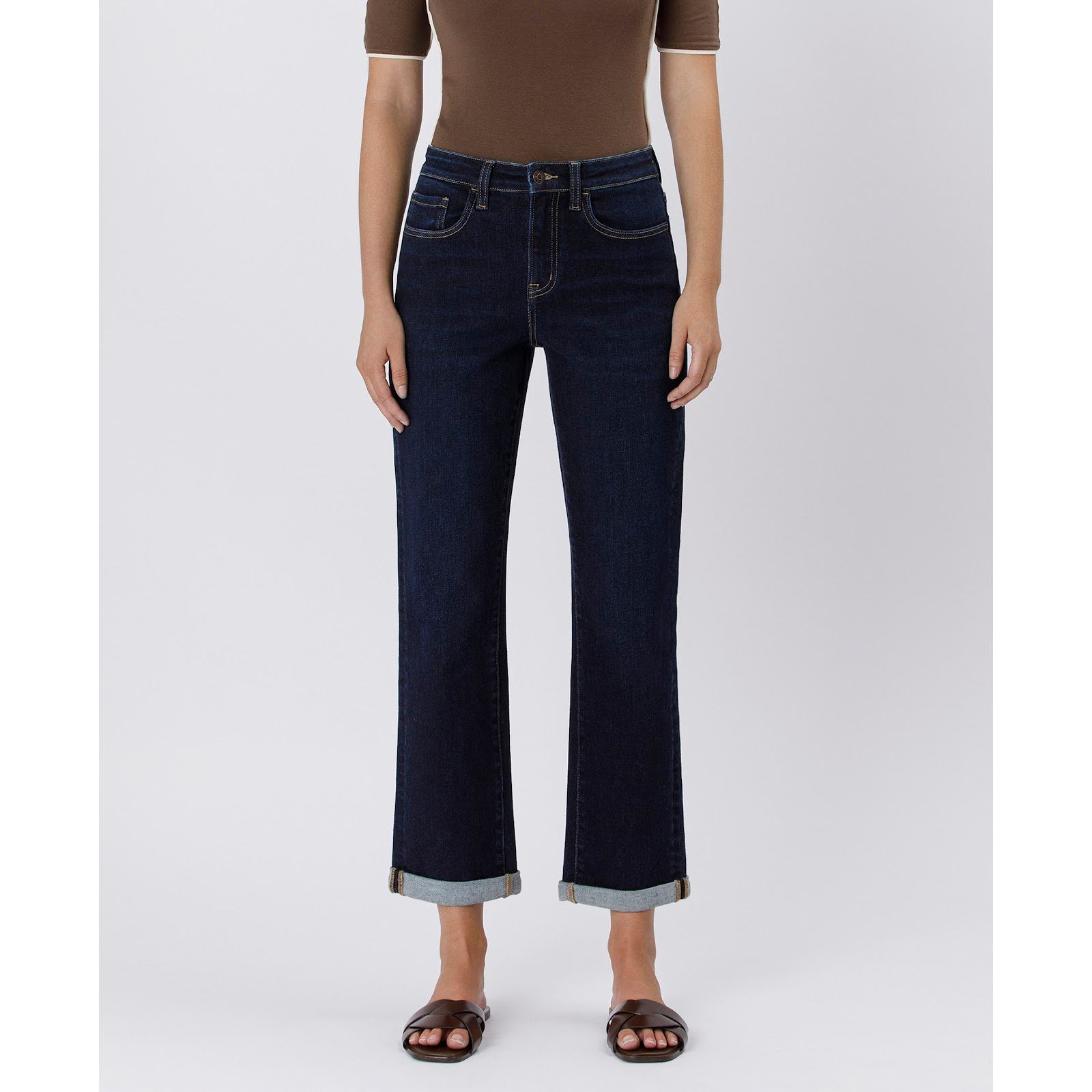 Flying Monkey Women's High Rise Cuffed Straight Jeans