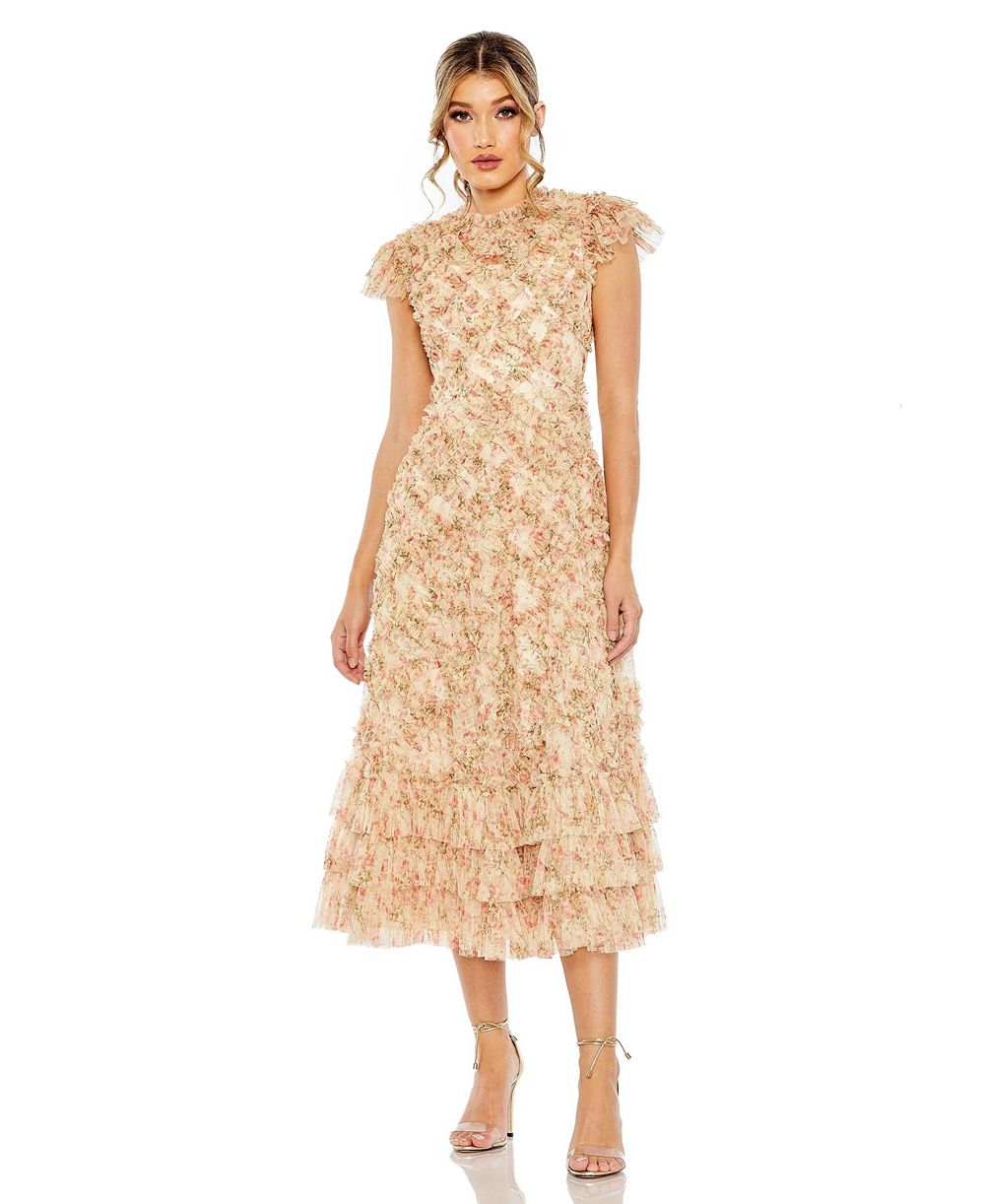 Женское платье Mac Duggal А-силуэта с рюшами и коротким рукавом