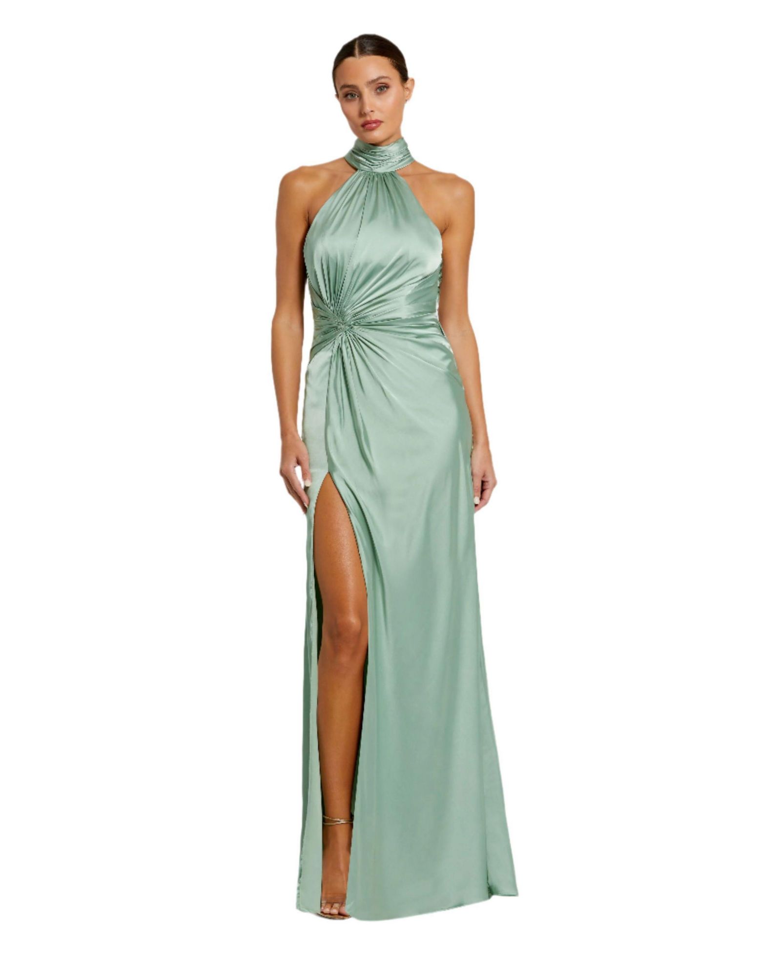 Женское вечернее платье Mac Duggal Open Back High Neck Side Ruched Gown
