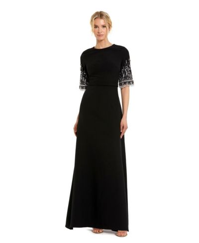 Женское вечернее платье Mac Duggal Beaded 3/4 Sleeves Crepe A Line Gown