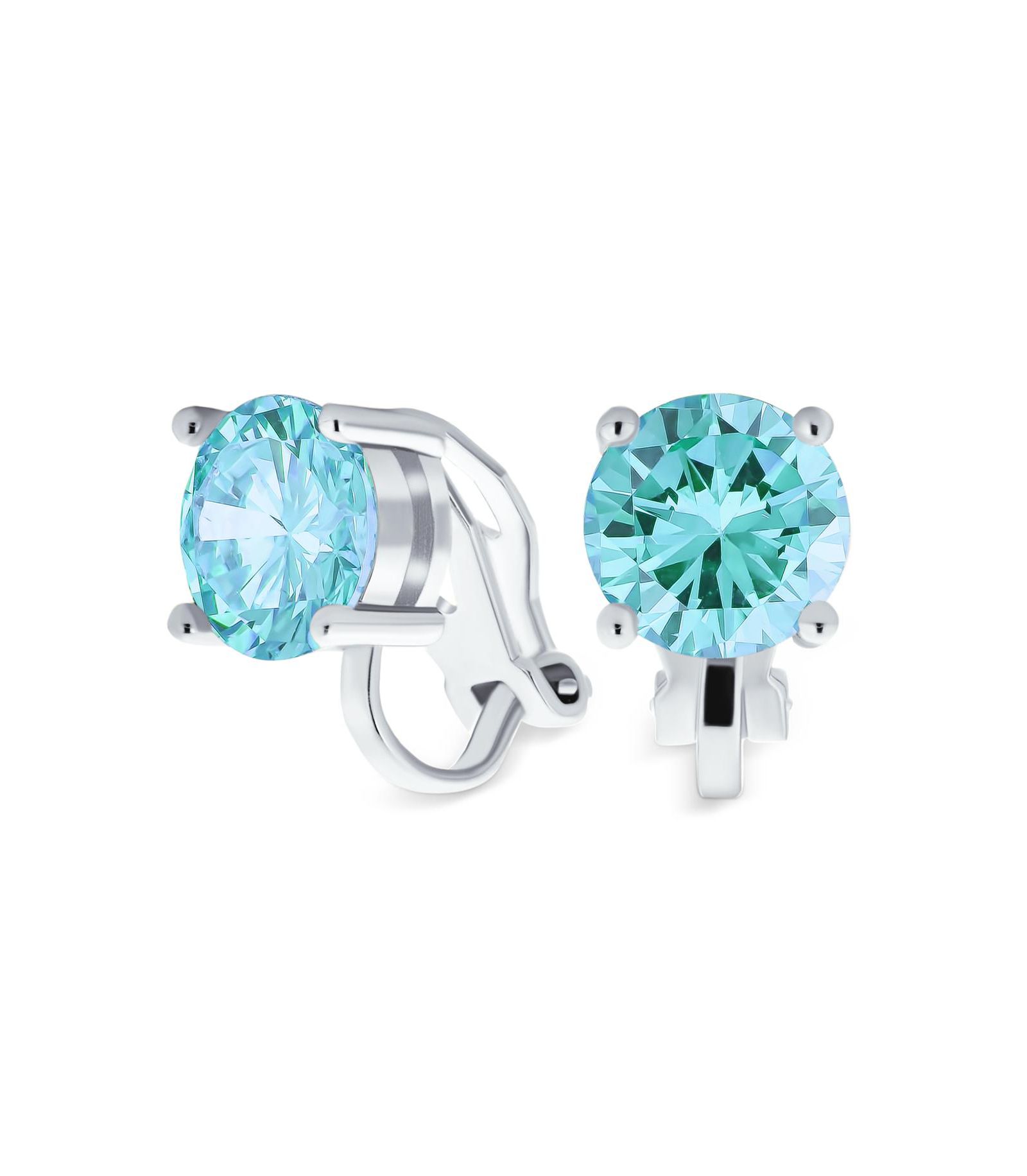 Bling Jewelry 2CT Solitaire Round Cubic Zirconia Silver Black CZ Clip On Stud Earrings