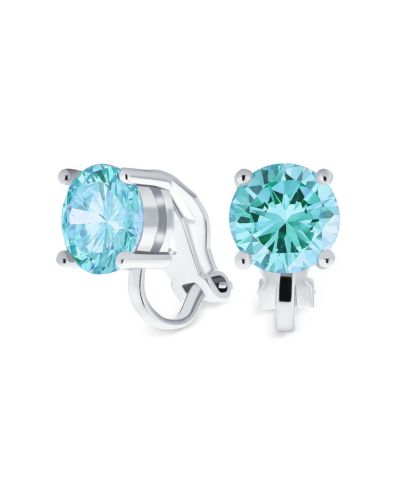 Bling Jewelry 2CT Solitaire Round Cubic Zirconia Silver Black CZ Clip On Stud Earrings