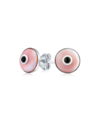Серьги-гвоздики Bling Jewelry Sterling Silver Spiritual Round Pink Nazar Evil Eye Murano Glass 9MM