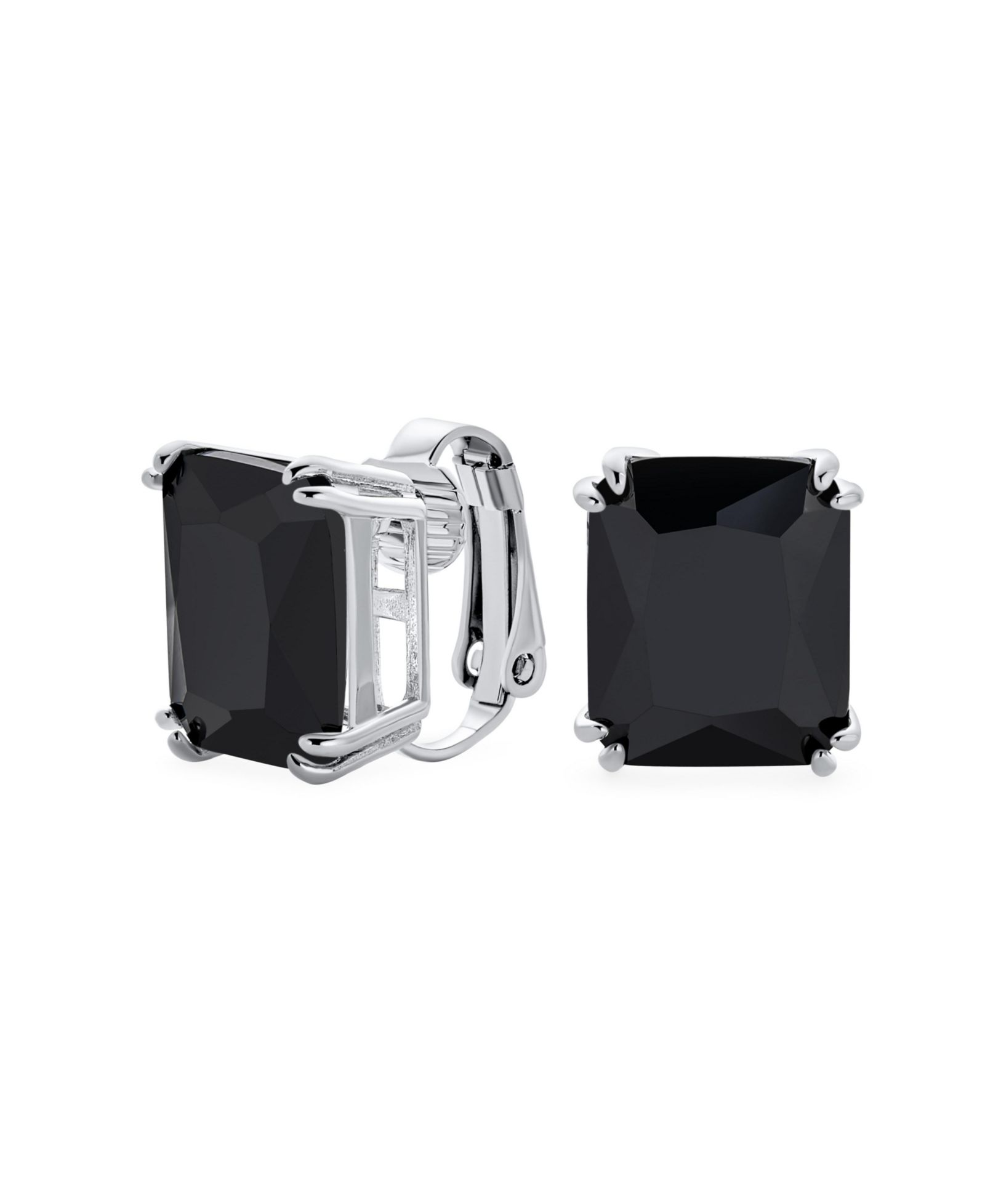 Серьги-гвоздики Bling Jewelry Rectangle Shape Statement Emerald Cut CZ Solitaire Clip On из латуни с напылением Rhodium