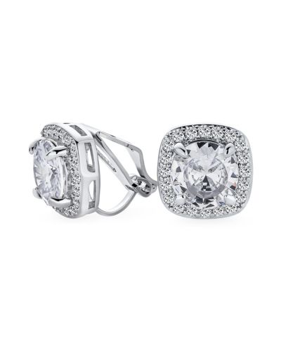 Bling Jewelry Traditional Clear 2CT Square Halo Solitaire CZ Clip On Stud Earrings