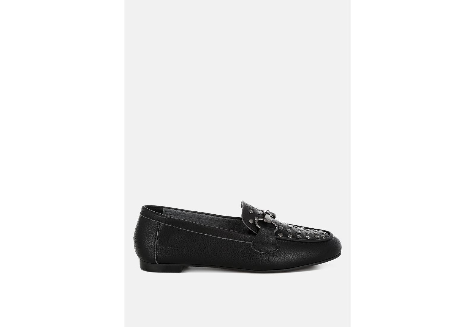 Rag and Co Womens Modaha Horsebit and Studs Embellished Real Leather Loafers