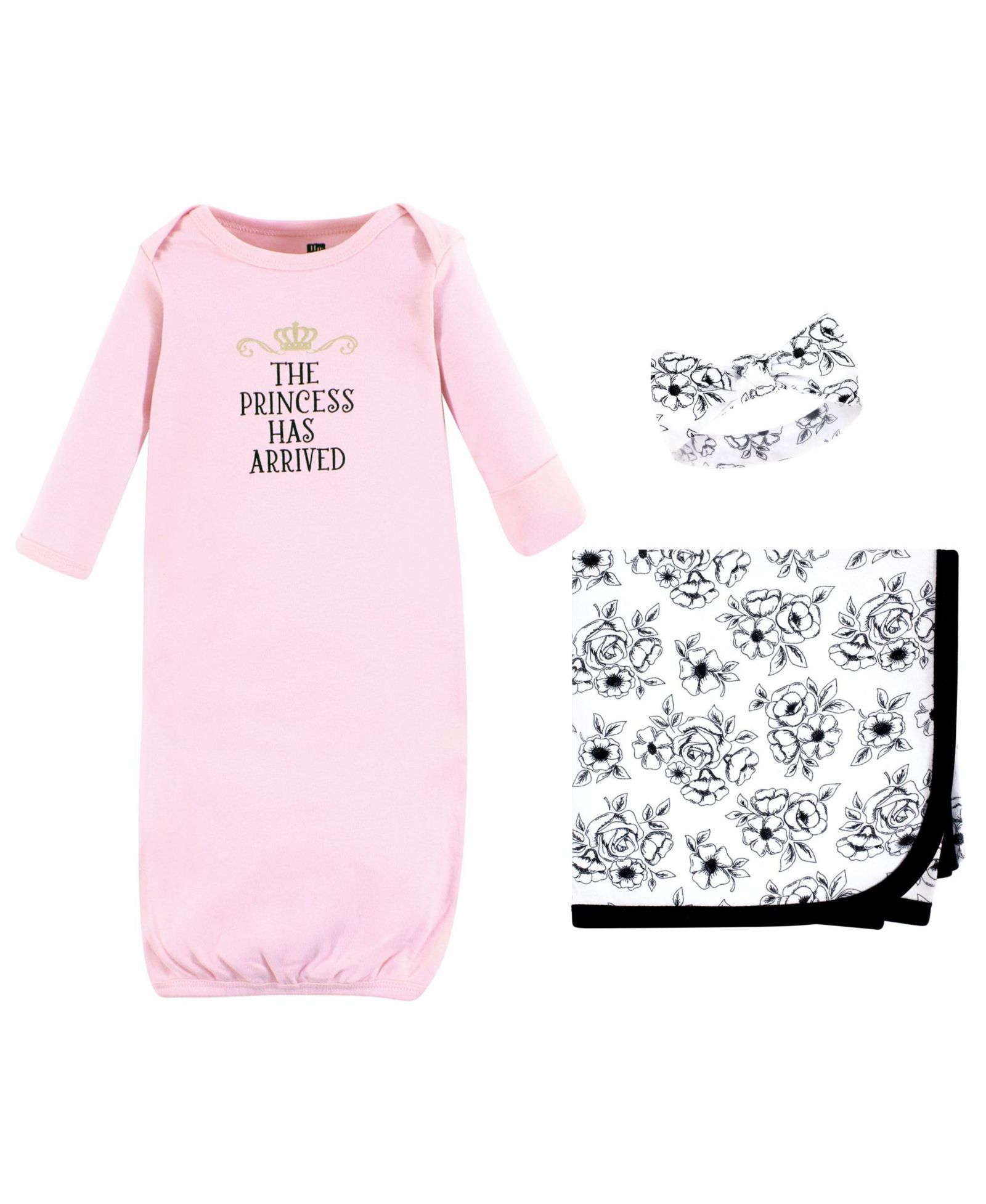 Hudson Baby Baby Girls Hudson Layette Essentials Gown, Swaddle Wrap, and Headpiece Option