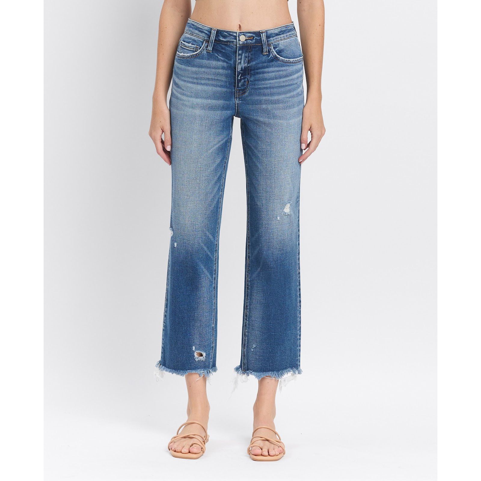 Flying Monkey Women's High Rise Frayed Hem Crop Straight Jeans