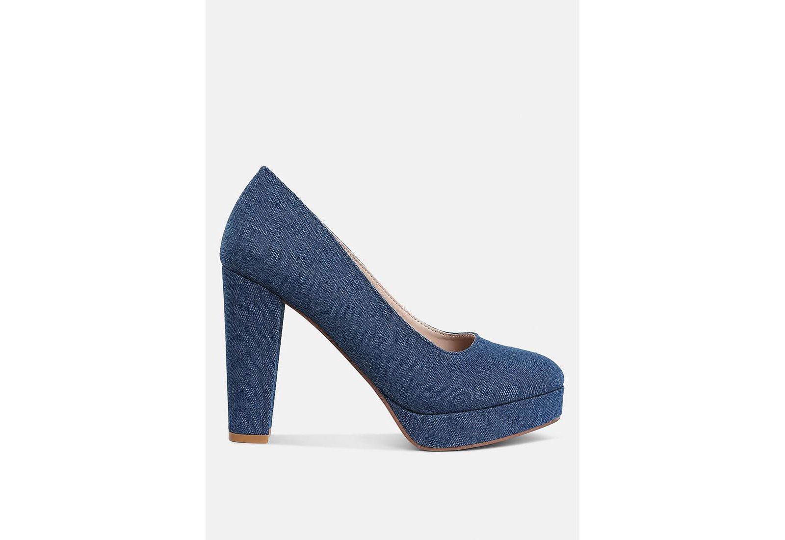 London Rag Womens Kostur Denim Block Heel Pumps