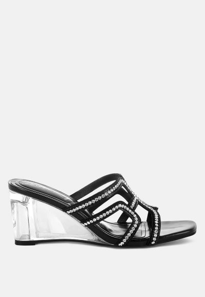 London Rag Womens Caqueta Metallic Rhinestone Clear Wedge Sandals