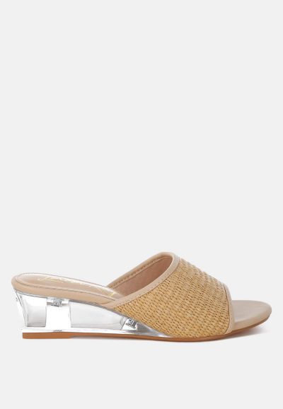 London Rag Women's Osminda Raffia Clear Heel Wedge Sandals