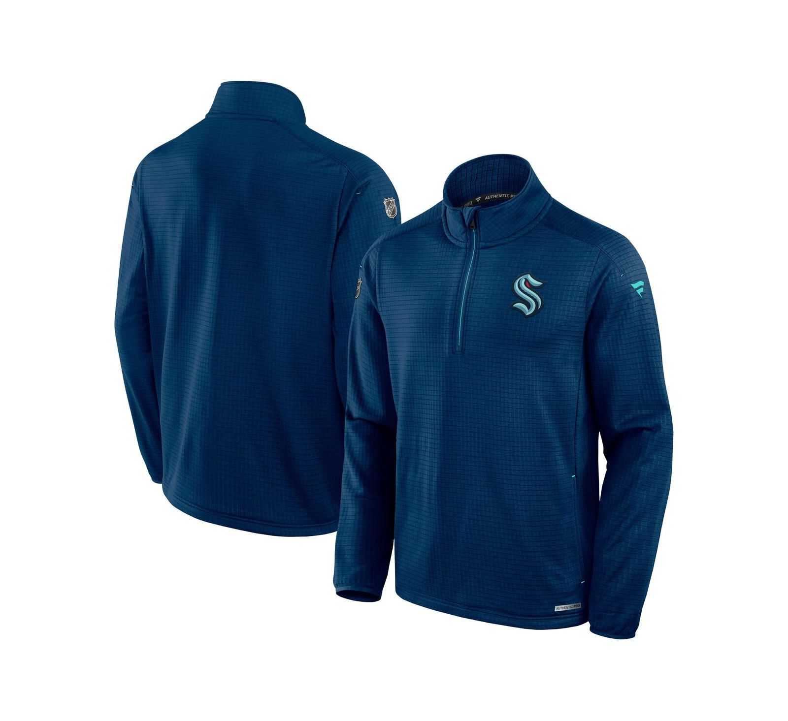 Fanatics Men's Navy Seattle Kraken Authentic Pro Rink Quarter-Zip Jacket