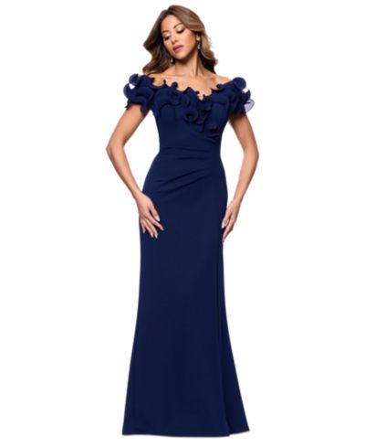 Женское вечернее платье XSCAPE Ruffled-Off-The-Shoulder Crepe Gown