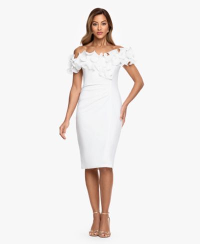 XSCAPE Женское платье из скраб-крепа с оборками, Off-The-Shoulder