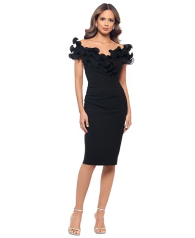 XSCAPE Женское платье из скраб-крепа с оборками, Off-The-Shoulder