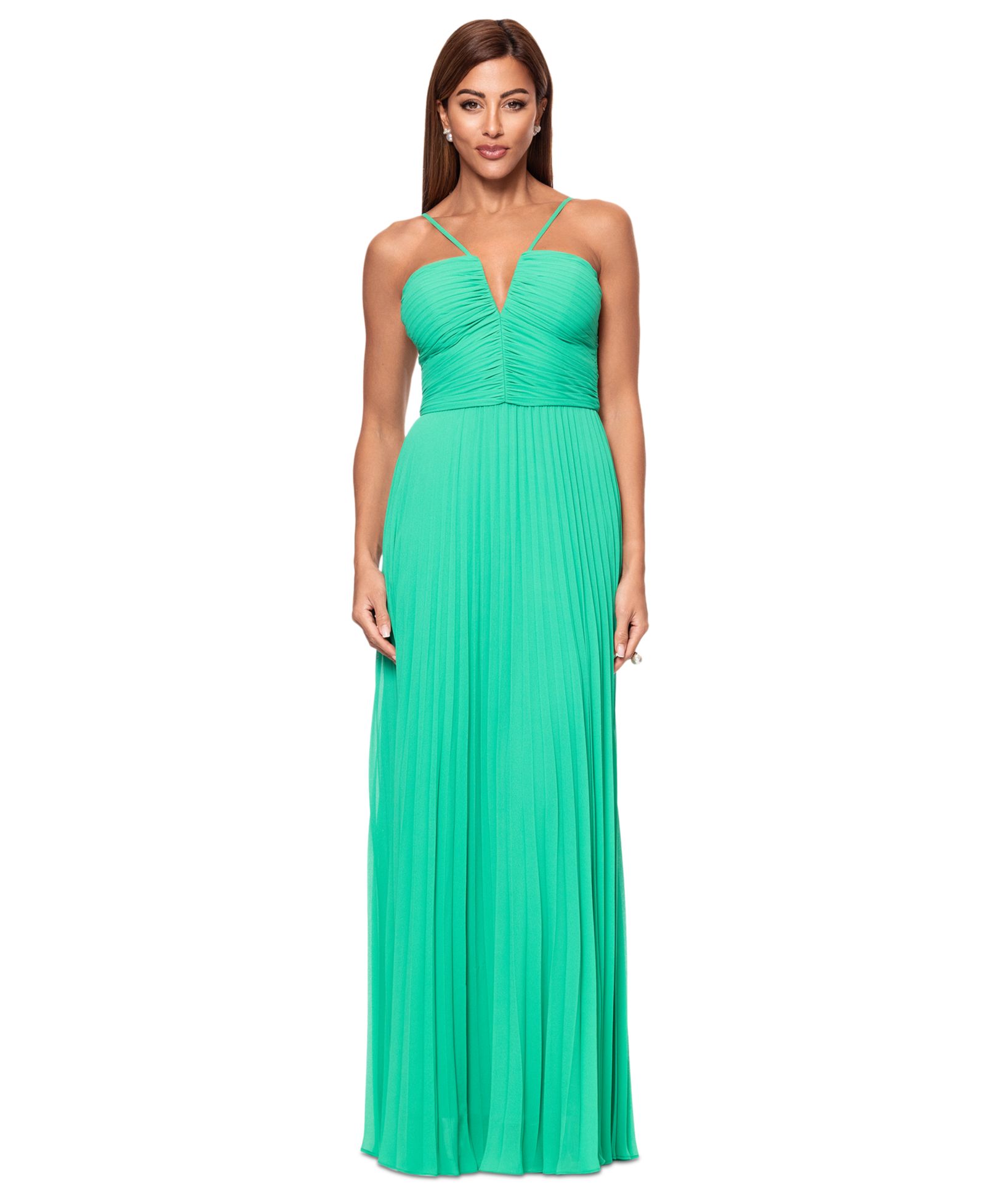 Женское вечернее платье XSCAPE V-Neck Pleated Sleeveless