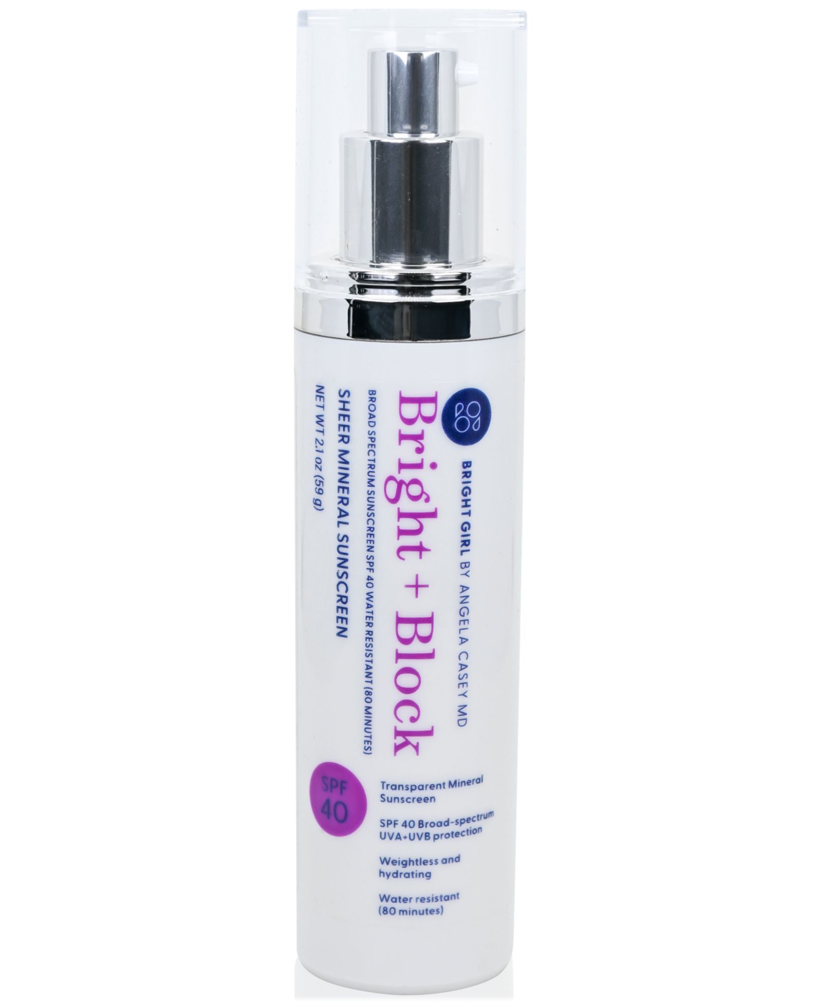 Bright Girl Bright + Block Sheer Mineral Sunscreen SPF 40, 2.1 oz.