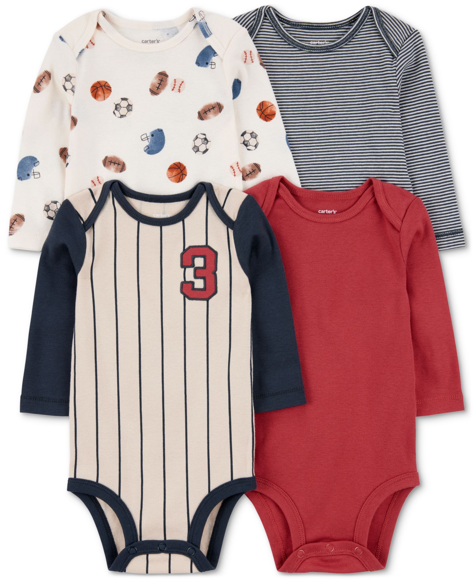 Carter's Детские Cotton Sports Jersey Long-Sleeve Bodysuits, 4 Pack