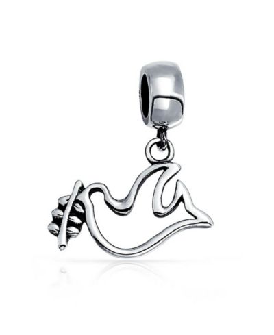 Bling Jewelry .925 Sterling Silver World Peace Olive Branch Open Dove Love Bird Dangle charm bead для браслета