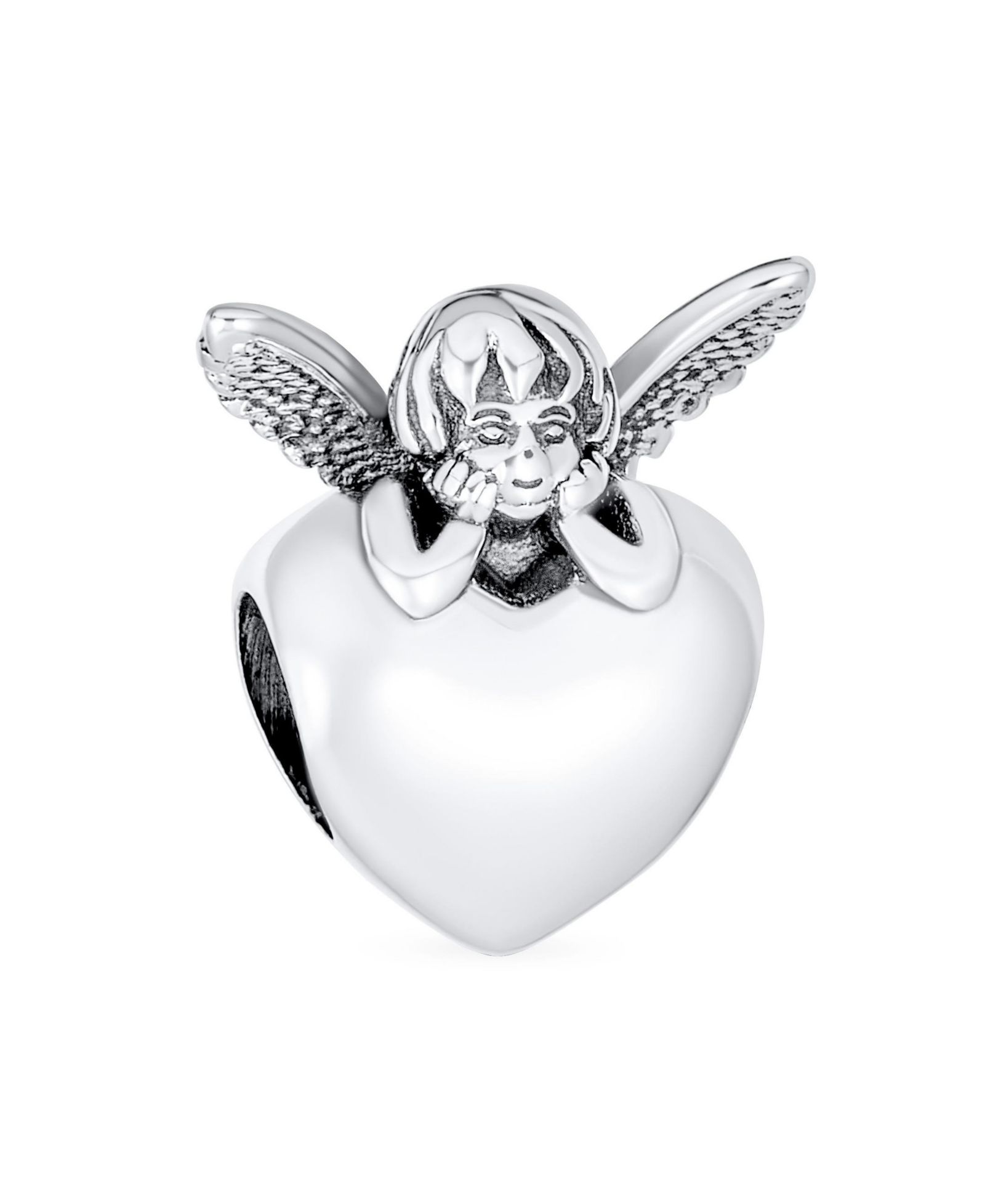 Bling Jewelry Fairy Angel Cherub Wings Heart Charm Bead .925 Sterling Silver For Bracelet