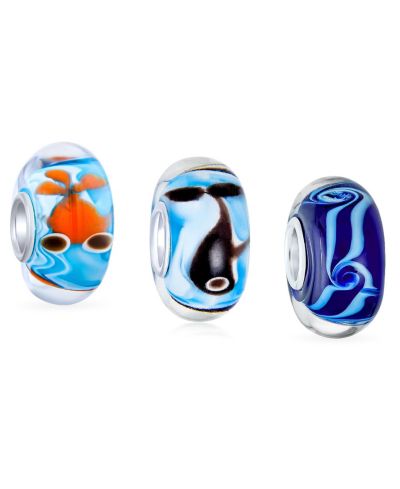 Набор подвесок Bling Jewelry, стерлинговое серебро, морская тематика, разноцветное стекло, золото, рыба, кит, волны, для браслета