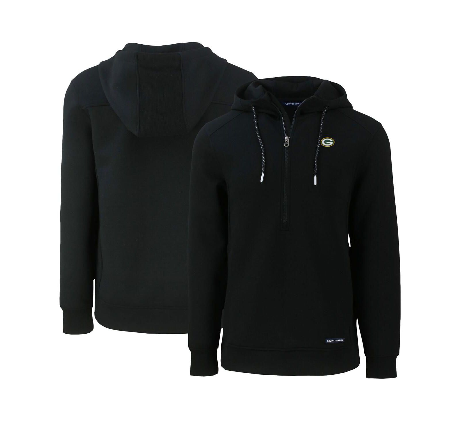 Cutter & Buck Men's Black Green Bay Packers Primary Mark Roam Half-Zip Pullover Hoodie