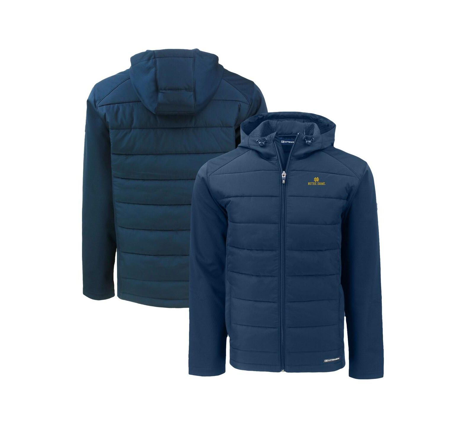 Cutter & Buck Men's Navy Notre Dame Fighting Irish Evoke Hybrid Softshell Full-Zip Hoodie Jacket