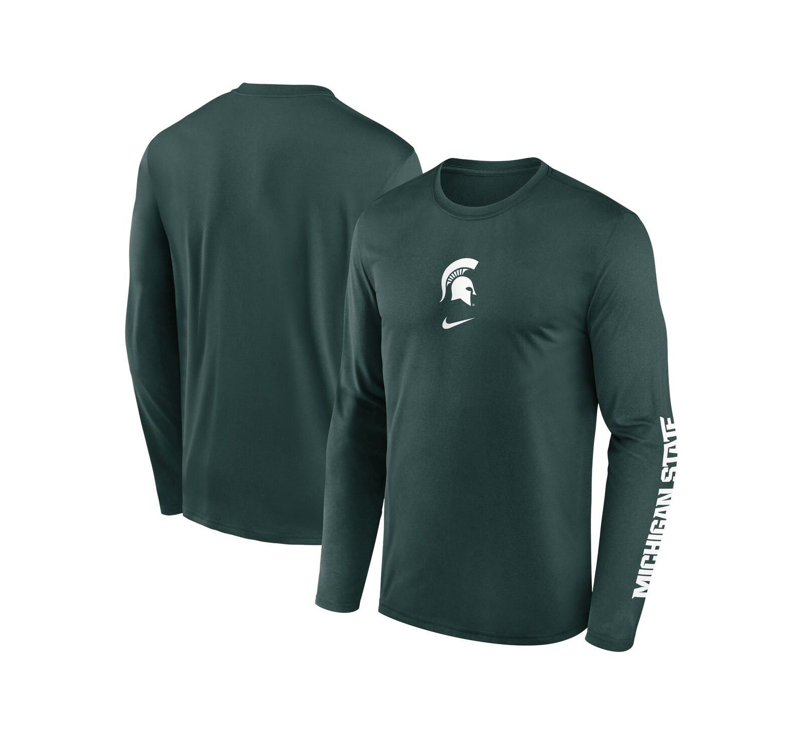 Nike Men's Green Michigan State Spartans Primetime Center Lockup Two-Hit Legend Long Sleeve T-Shirt