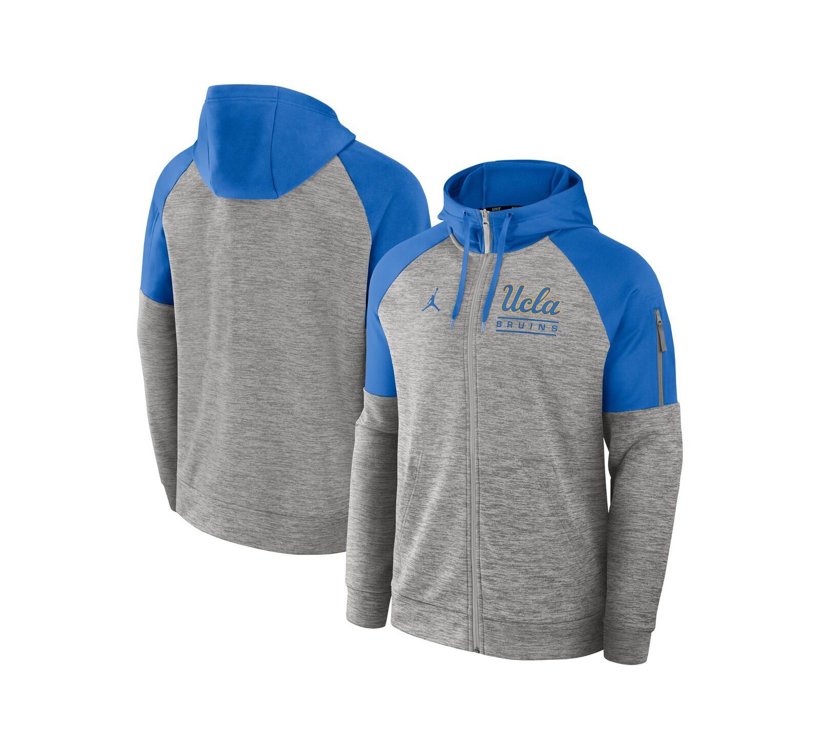 Худи Jordan Men's Heather Gray UCLA Bruins Fitness Raglan Performance Full-Zip
