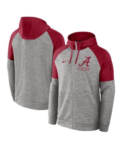 Nike Мужское худи на молнии Raglan Performance в цветах Alabama Crimson Tide, серый меланж