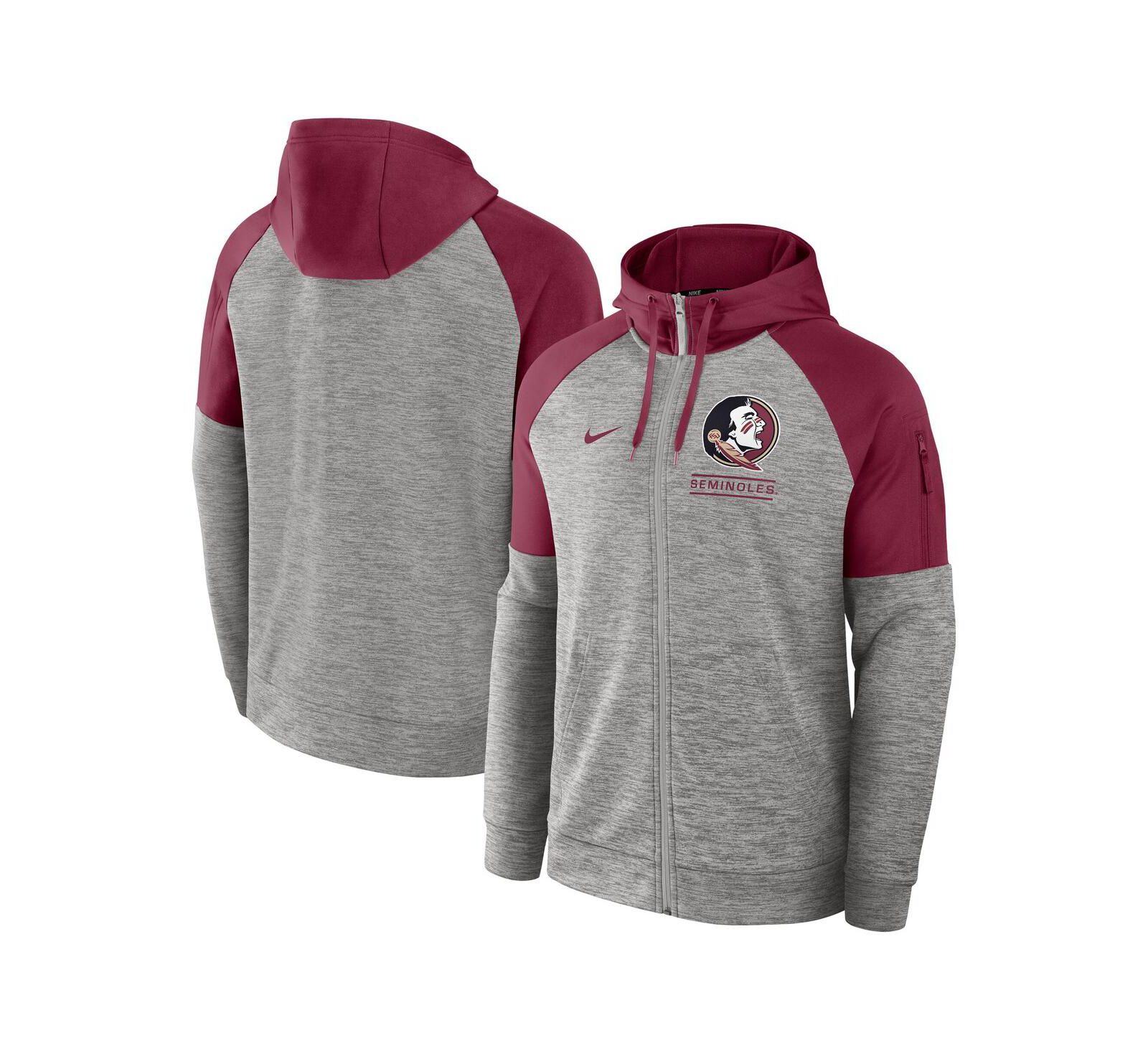 Мужское худи Nike Heather Gray Florida State Seminoles Raglan Performance Full-Zip