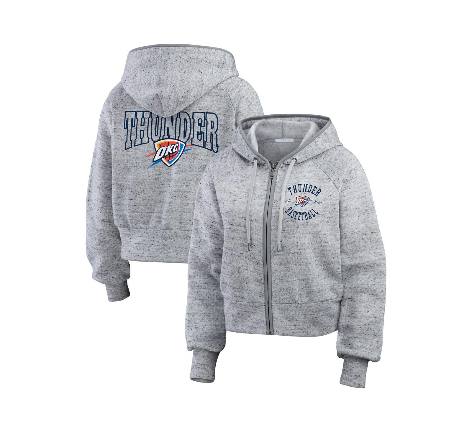 Худи WEAR by Erin Andrews Women's Heather Gray Oklahoma City Thunder Speckled Radiator Full-Zip
