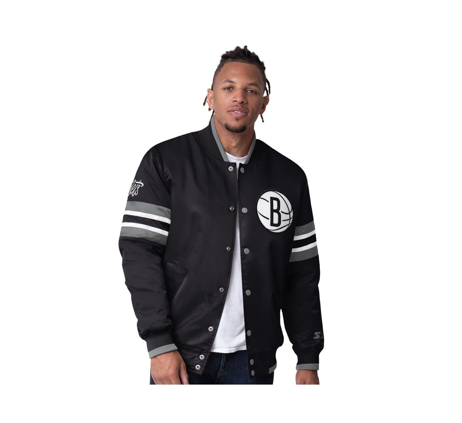 Starter Мужская черная куртка-бомбер Starter Brooklyn Nets Scout Varsity Satin Full-Snap