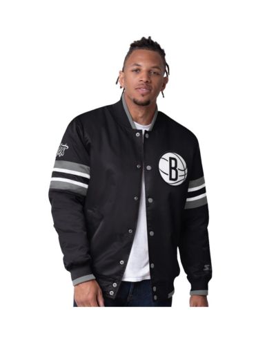 Starter Мужская черная куртка-бомбер Starter Brooklyn Nets Scout Varsity Satin Full-Snap