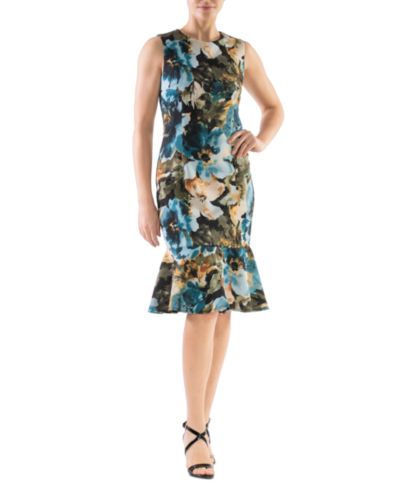 Donna Ricco Women's Floral-Print Flounce-Hem Sheath Dress
