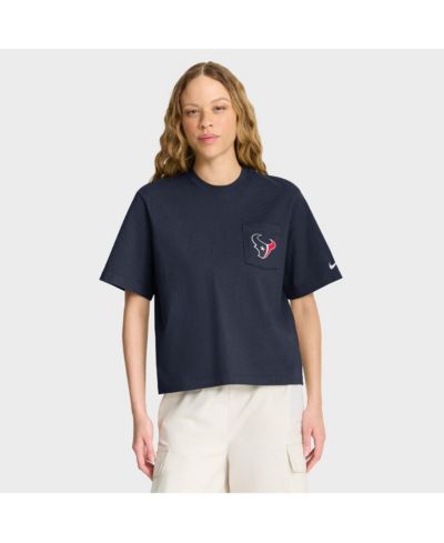 Nike Women's Houston Texans Rewind Pocket Boxy T-Shirt, темно-синий