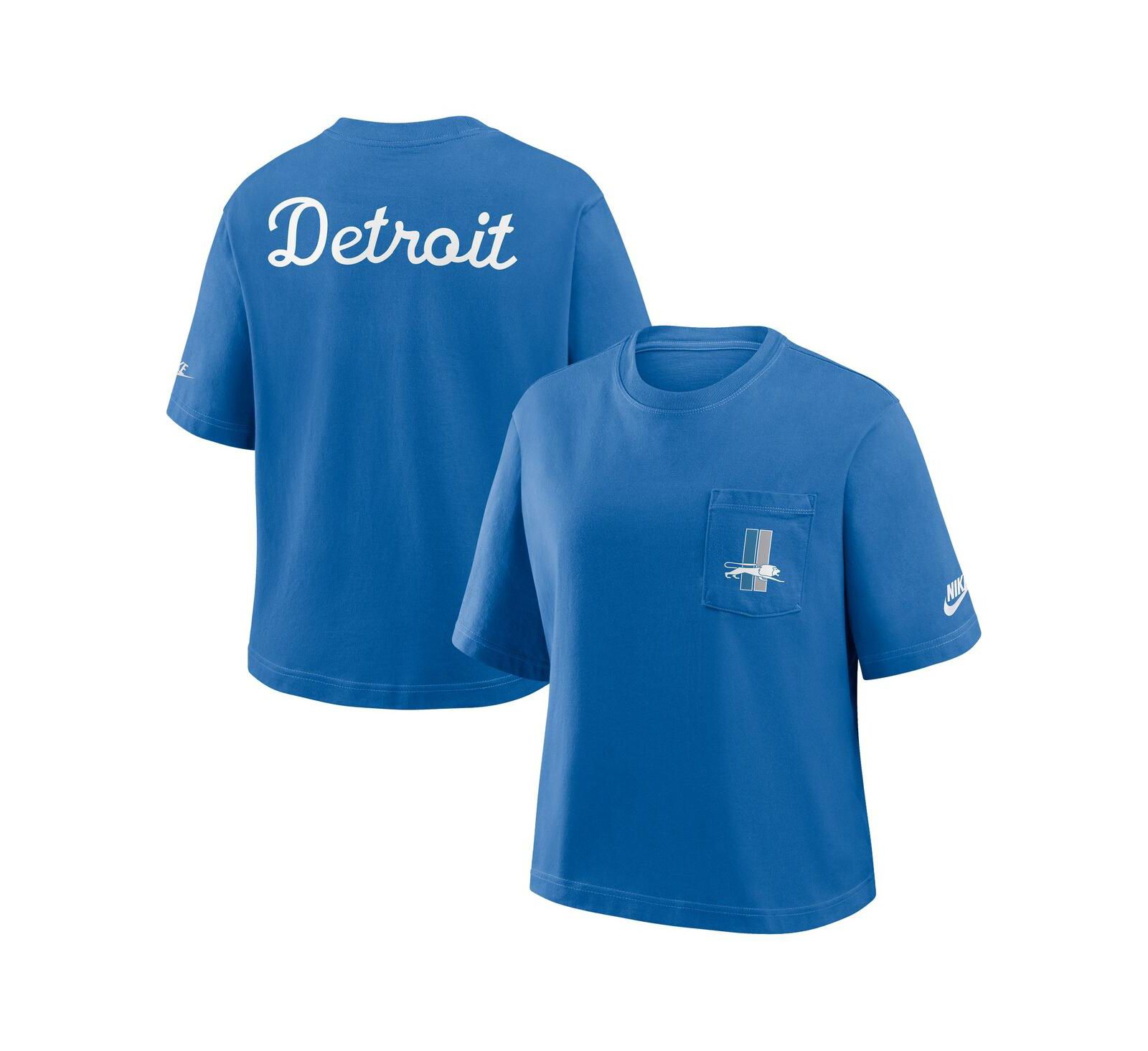 Женская футболка Nike Blue Detroit Lions Rewind Pocket Boxy