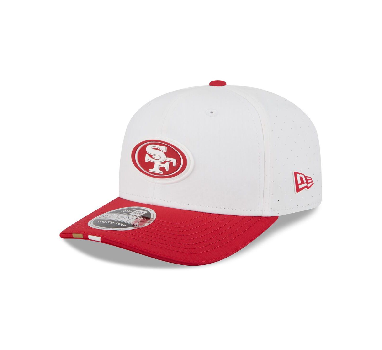 Мужская кепка New Era White/Scarlet San Francisco 49ers 2025 NFL Training Camp 9SEVENTY Adjustable